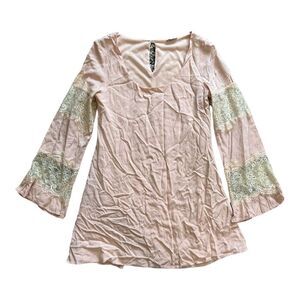 Tobi La Belle Pink Lace Flare Sleeve Mini Dress S